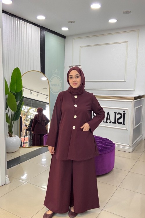 Şevval Pantolonlu Takım Bordo