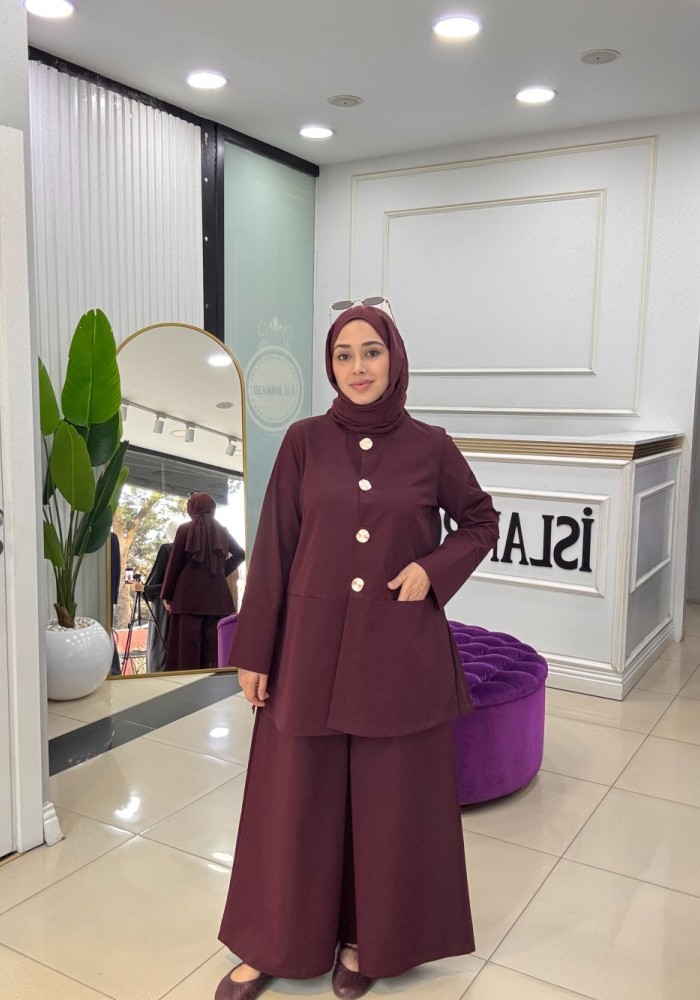 Şevval Pantolonlu Takım Bordo