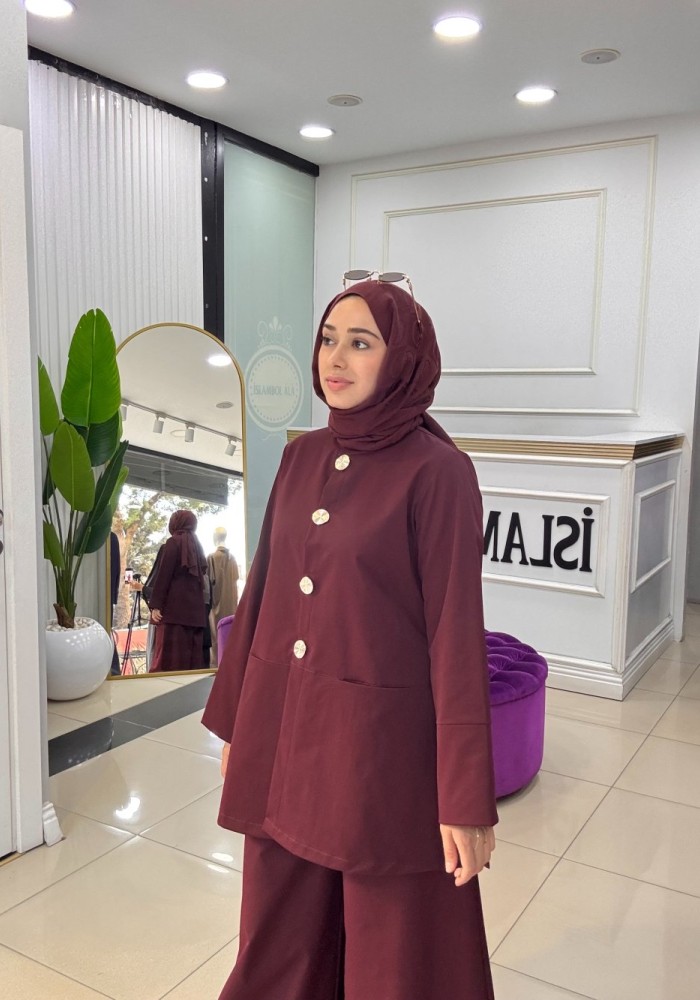 Şevval Pantolonlu Takım Bordo