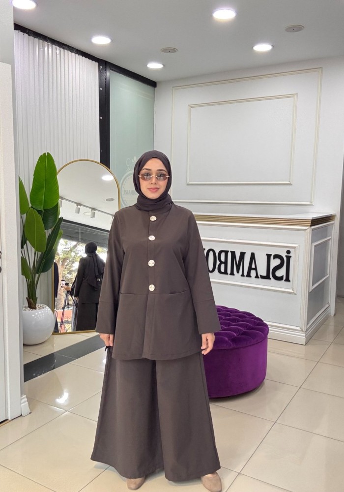 Şevval Pantolonlu Takım Kahverengi