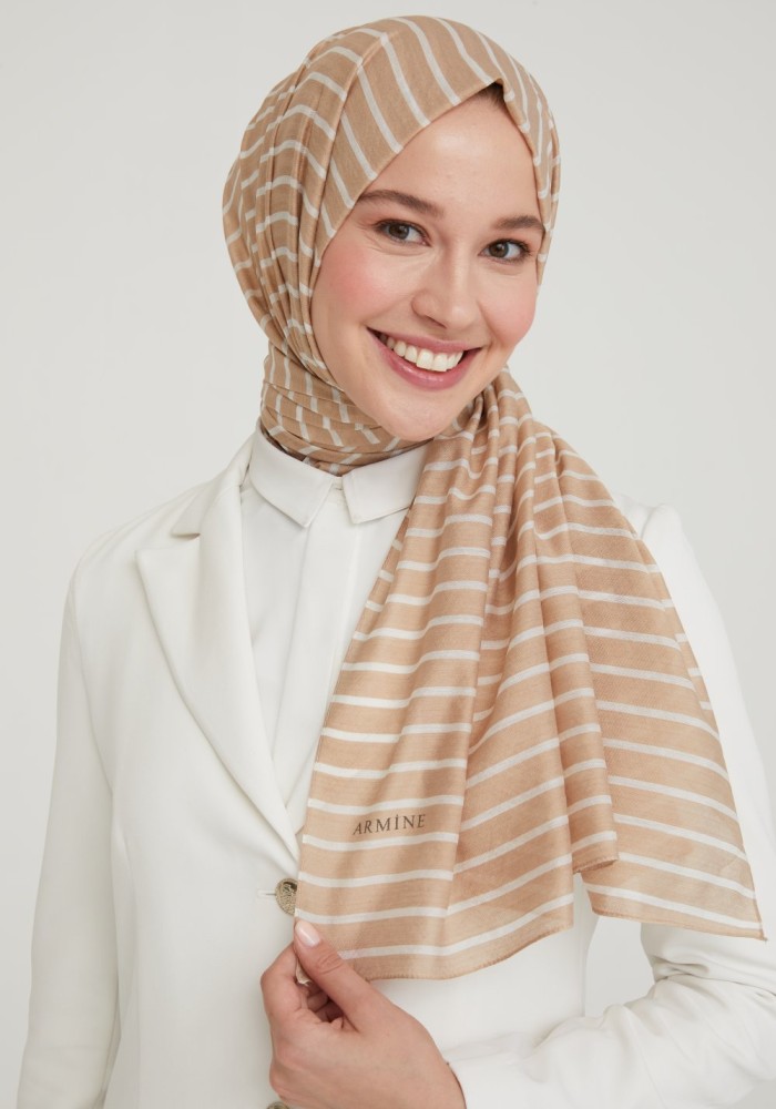 ARMİNE ÇİZGİLİ MODAL ŞAL Camel