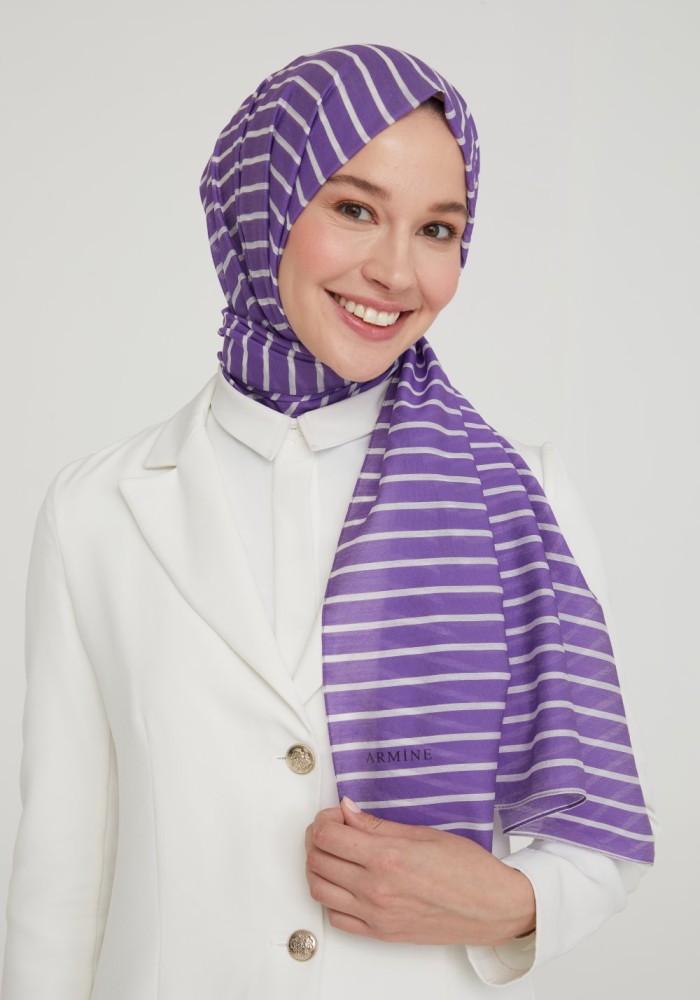 ARMİNE ÇİZGİLİ MODAL ŞAL Mor