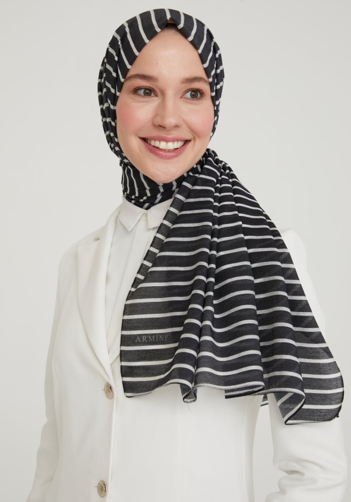 ARMİNE ÇİZGİLİ MODAL ŞAL Siyah