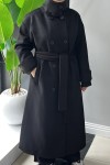 DİK YAKA UZUN KABAN Siyah