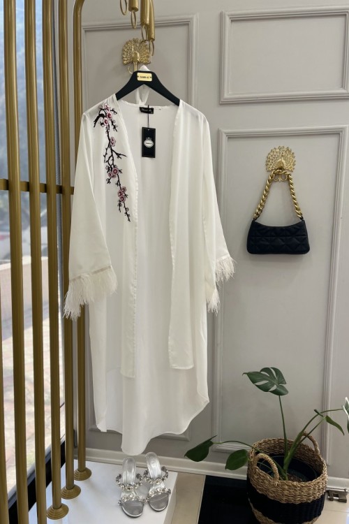 Tüylü Kimono Beyaz